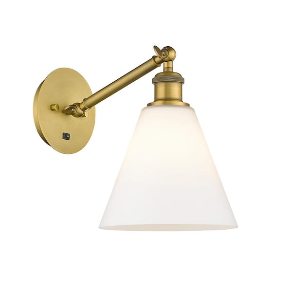 Berkshire 1-Light Brushed Brass, Matte White Wall Sconce with White Glass Shade