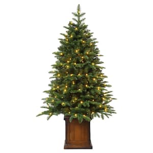 4.5 ft. Green Pre-Lit LED Noble Fir Potted Artificial Tree