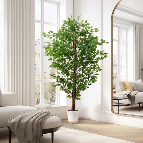 GOGEXX 6 ft. Indoor and Outdoor Artificial Ficus Tree in Pot