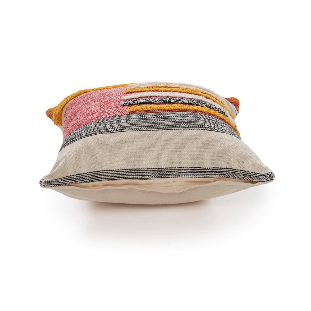 Multicolor Striped Tufted Square Throw Pillow, 18"