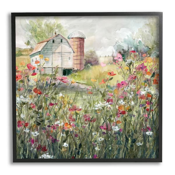 The Stupell Home Decor Collection Vibrant Flower Blossoms Surrounding Rural Barn Nature Design By Carol Robinson Framed Nature Art Print 12 in. x 12 in.