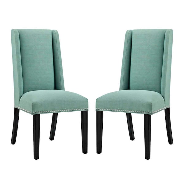 MODWAY Baron Modern Tall Back Wood Upholstered Fabric Two Dining Chairs in Laguna