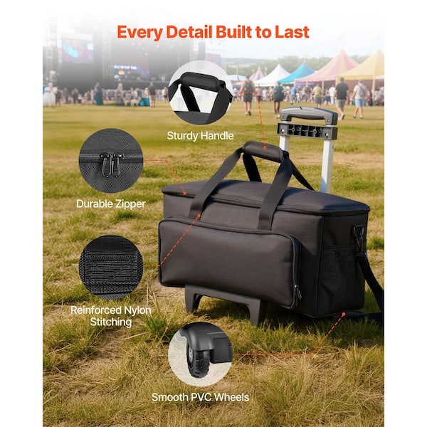 SVOPES Rolling DJ Cable Bag, 1680D, Black, Travel Storage Case for
