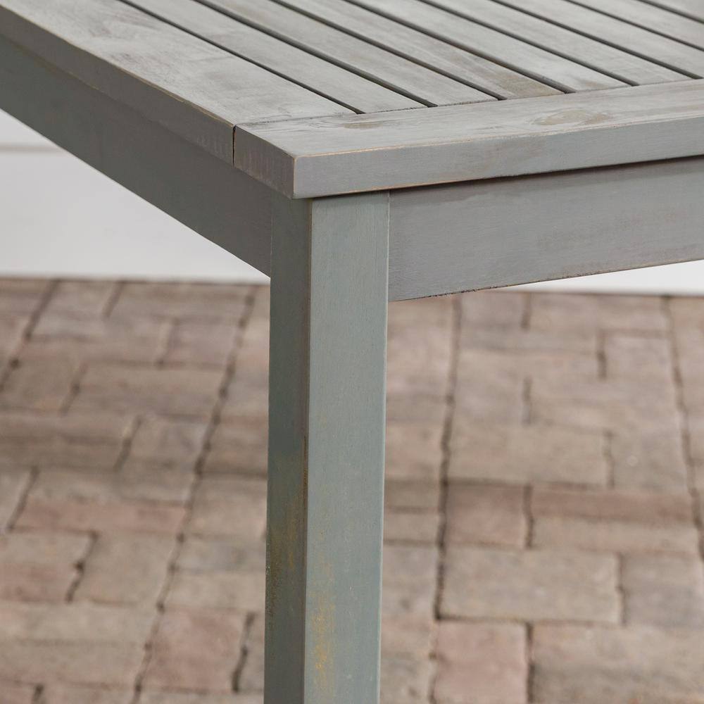 Gray Wash Acacia Wood Outdoor Dining Table with Slatted Surface