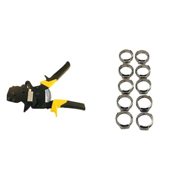 3/8 in. to 1 in. 1-Hand PEX-B Pinch Clamp Tool and 1/2 in. Stainless Steel PEX-B Barb Pinch Clamp (10-Pack)