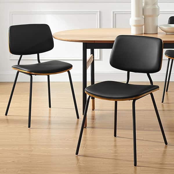 Art Leon Amigo Black Faux Leather Modern Bentwood Dining Side Chair with Metal Legs