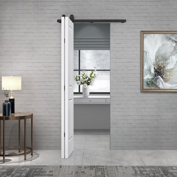 BARNER HOME Bi-Fold Doors, Half Tempered Glass Panel Closet Doors for 30in.  x 80 in Opening, Folding Closet Doors with Hardware Kits, MDF, White