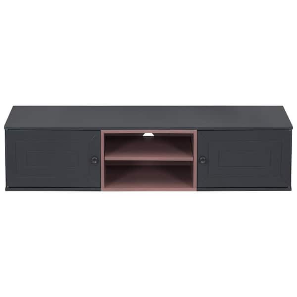 Tileon Wall Mounted 65 in. Floating TV Stand Large Storage Space, 3 Levels Adjustable shelve, Magnetic Cabinet Door-Black