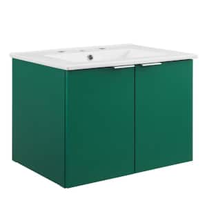 Maybelle 24.5 in. W x 18.5 in. D Green Vanity with White Ceramic Top