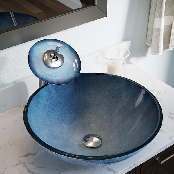 Mr Direct Hand Painted Glass Vessel Sink In Blue 633 The Home Depot - Bathroom Vessel Sinks Home Depot