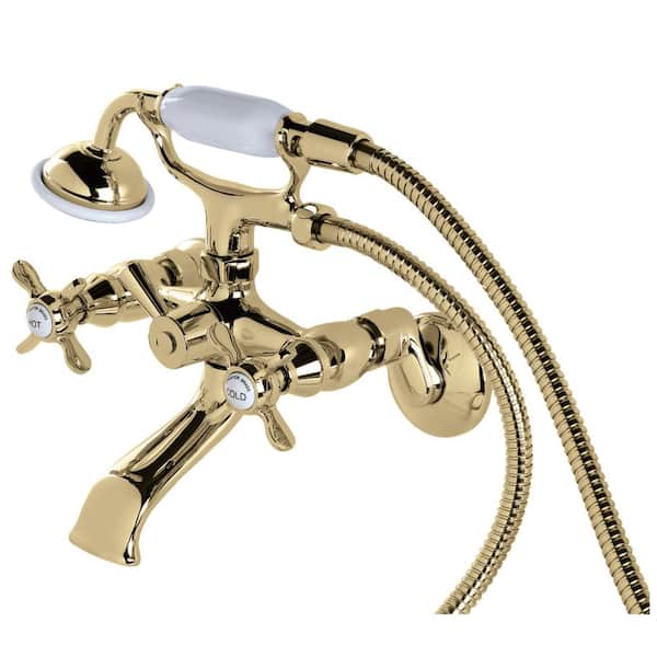 Kingston Brass Victorian 3-Handle Wall Claw Foot Tub Faucet with Handshower in Polished Brass