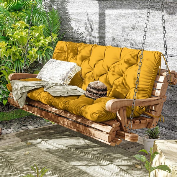 60 in. x 40 in. x 5 in. 2-3 Seater Contoured Replacement Outdoor Porch Swing Cushion with Backrest Bench Yellow
