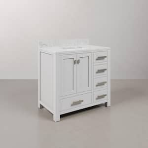 Madison 36 in. W x 21.5 in. D x 34 in. H Single Sink Bath Vanity in Pure White with Carrara White Marble Top