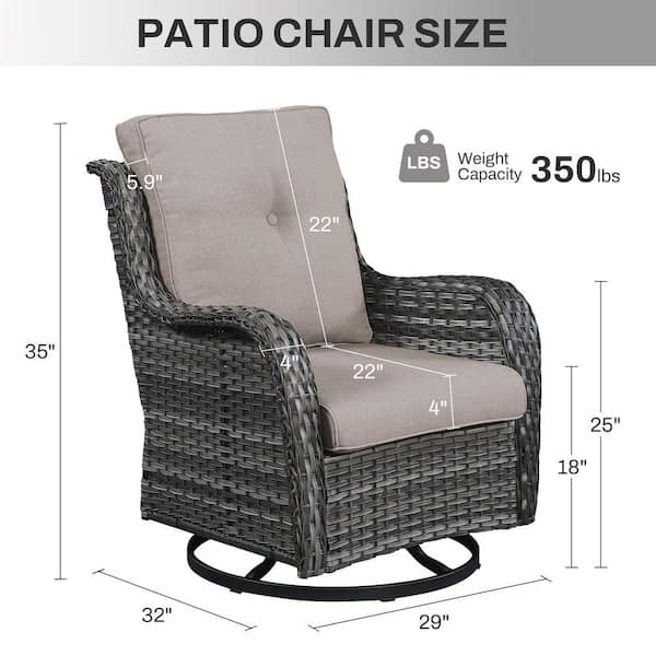 2-Pack Gray Wicker Outdoor Swivel Rocking Glider Chair with CushionGuard Beige Cushions