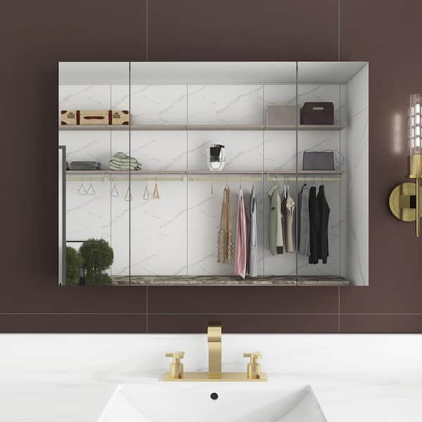 JimsMaison 36 in. W x 26 in. H Medium Rectangular Silver Aluminum Recessed/Surface Mount Medicine Cabinet with Mirror