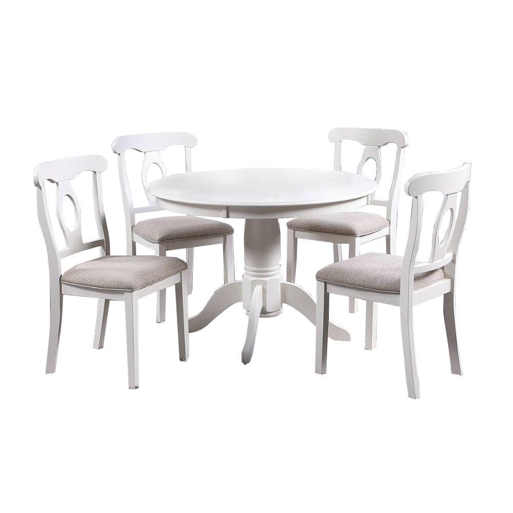 Opheim 5-Piece Round, White and Grey, Rubber Wood Top, Dining Room Set, Sea