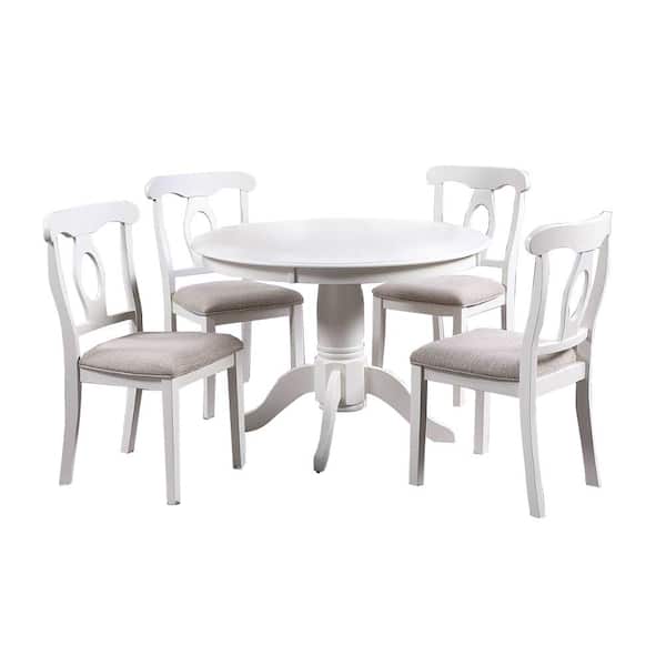 SIMPLE RELAX Opheim 5-Piece Round, White and Grey, Rubber Wood Top, Dining Room Set, Seats 4