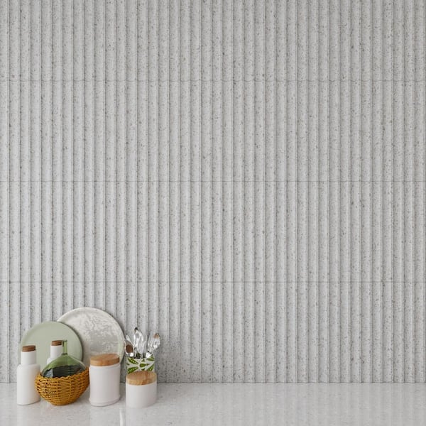 Giorbello Spanish Pureform Terrazzo Deco Gray 12 in. x 24 in. Matte 3D Fluted Porcelain Wall Tile (5-Pieces, 10.76 sq. ft./Case)
