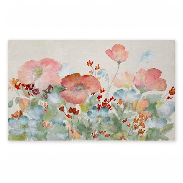 Day with Pink Flowers Green 18 in. x 30 in. Polyester Non-Slip Outdoor Door Mat