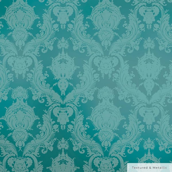 Metallic Teal Damsel Vinyl Peel and Stick Textured Wallpaper Roll (Covers 56 sq. ft.)