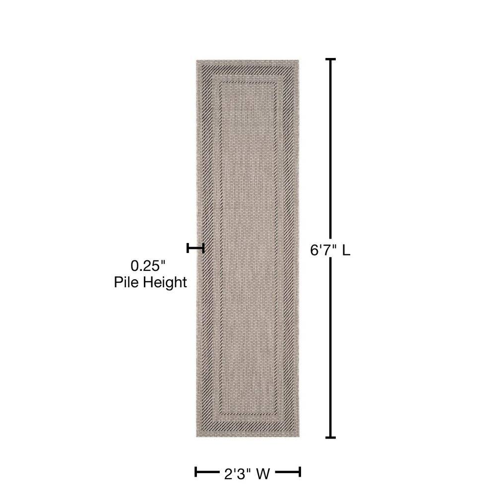 Beige and Black Synthetic 27'' Indoor/Outdoor Runner Rug