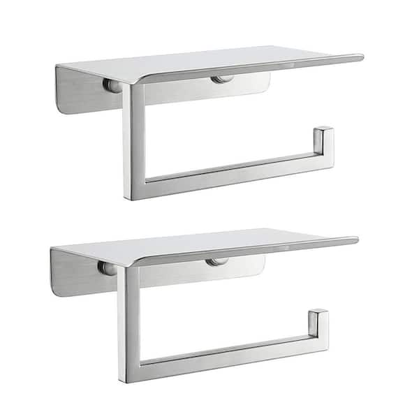 ATKING Bath Wall-Mount Single Post Toilet Paper Holder with Shelf in Brushed Nickel(2 Pack)