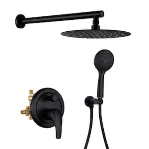 Wall Mount Single-Handle 5-Spray Shower Faucet with 10 in. Shower Head and Hand Shower in Matte Black (Valve Included)