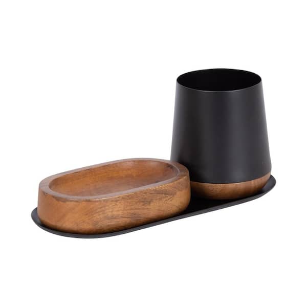 Kate and Laurel Koni Black/Walnut Brown Oval Wood/Metal 12 in. Decorative Tabletop Organizer