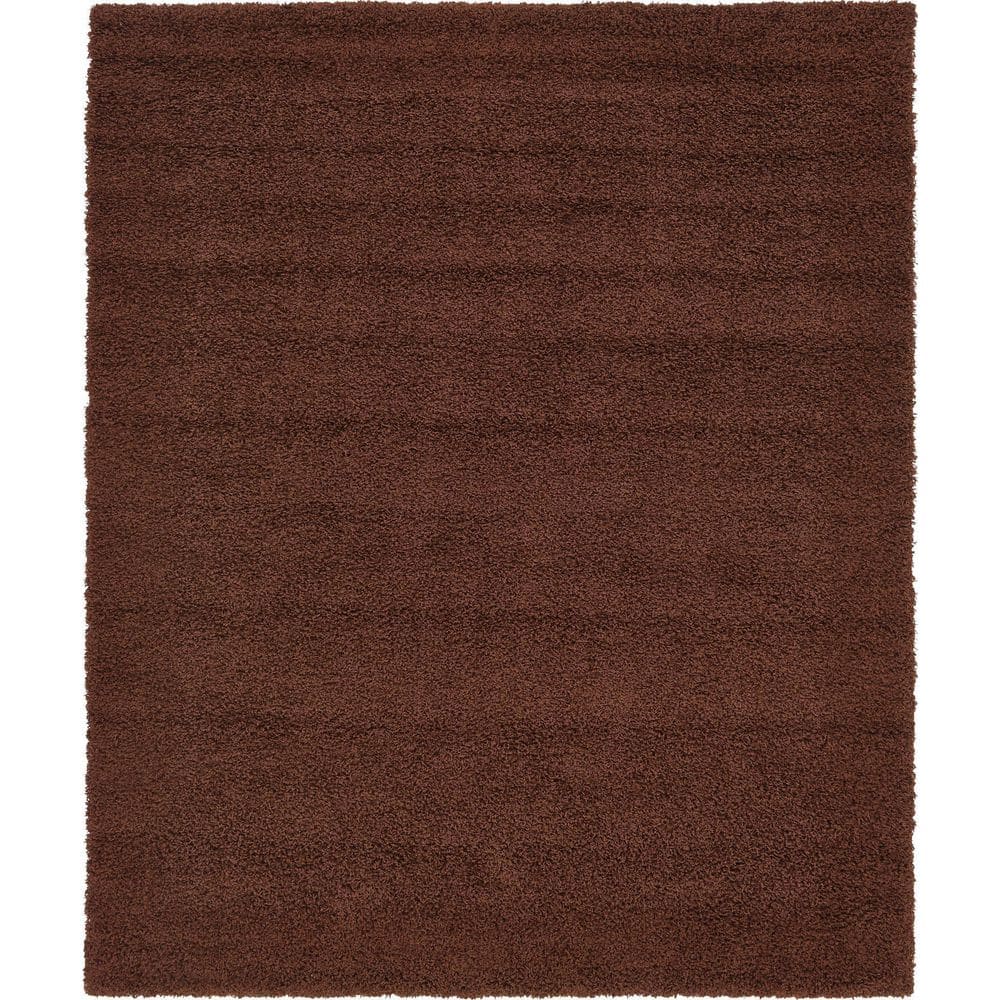 8' x 10' Brown Rectangular Solid Shag Synthetic Rug
