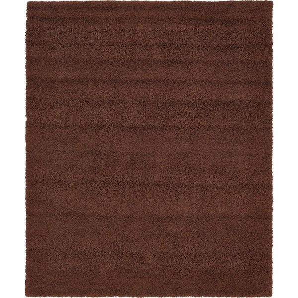 Unique Loom Solid Shag Chocolate Brown 8 ft. x 10 ft. Area Rug