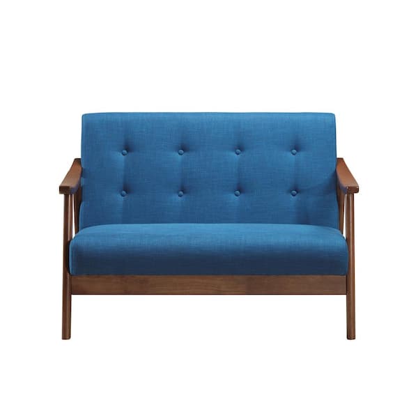 Noble House Hetel 45.25 in. Navy Blue Button Tufted Polyester 2-Seater Settee with Wood Frame