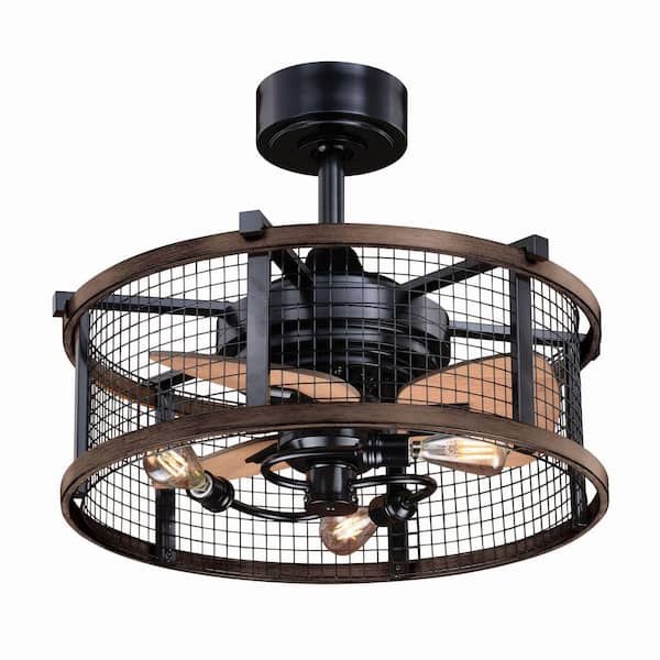 VAXCEL Humboldt 21 in. W Industrial Farmhouse Cage Indoor Bronze and Teak Ceiling Fan with LED Light Kit and Remote