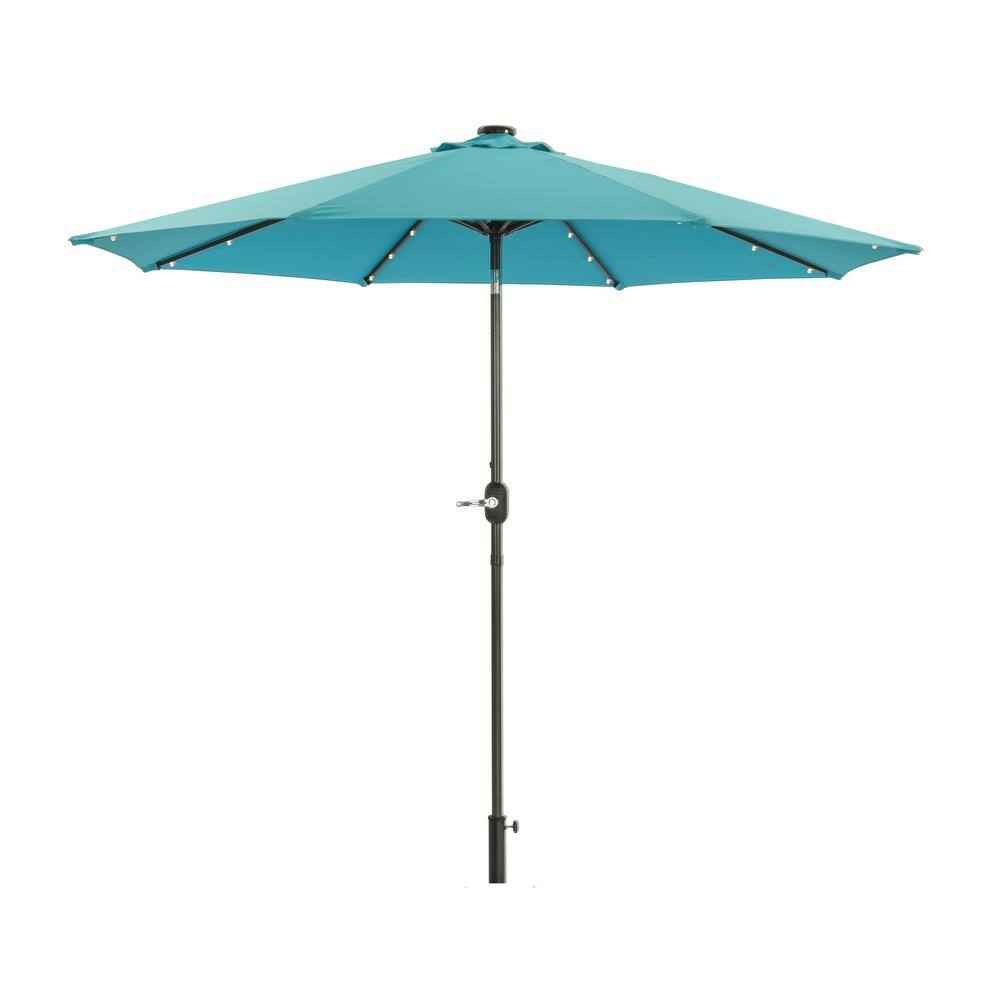 9 ft. Patio Umbrella Flip Market Umbrella with Crank and LED Light in Lack 
