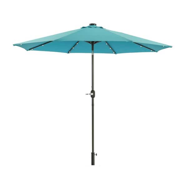 Unbranded 9 ft. Patio Umbrella Flip Market Umbrella with Crank and LED Light in Lack Blue