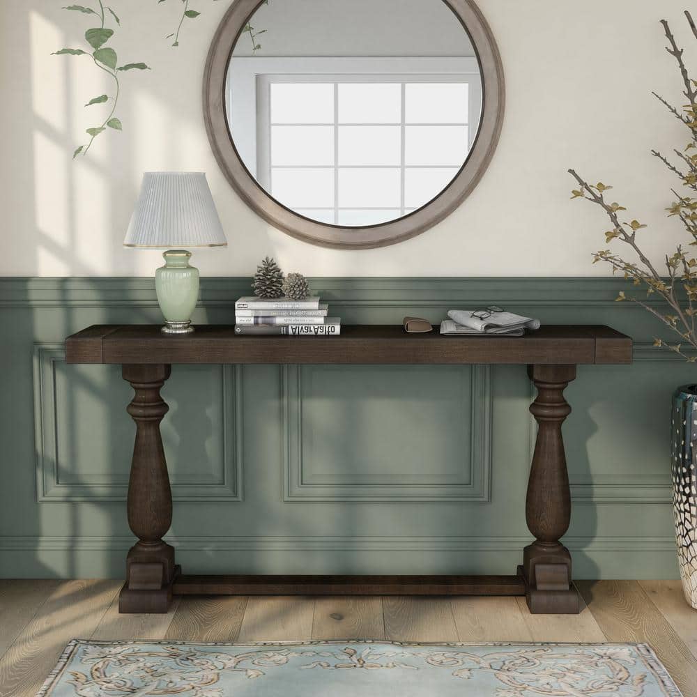 Furniture of America Terraza 59 in. Dark Walnut Rectangle Wood Console