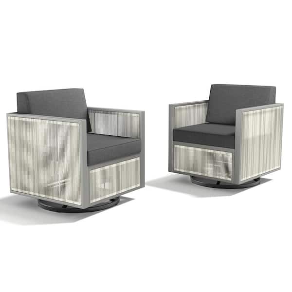 Square Tube Series Light Gray Wicker Outdoor Patio Glider with Cushion Guard Dark Gray Cushions