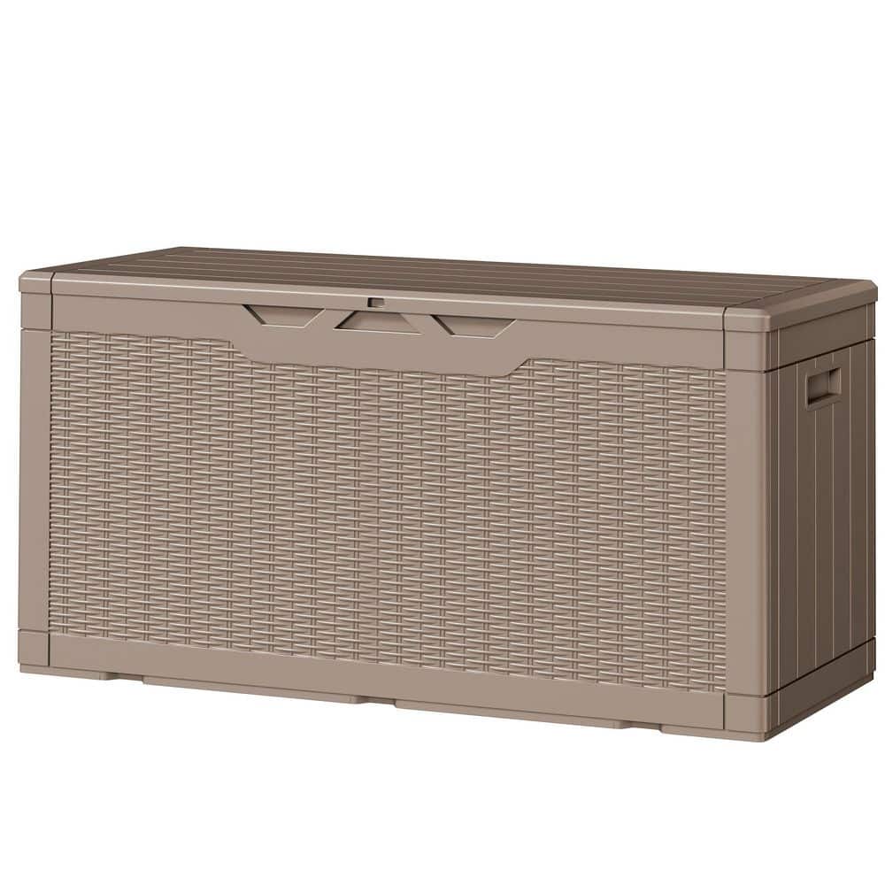Classics 100 Gal. Outdoor Storage Light Brown Plastic Resin Deck Box
