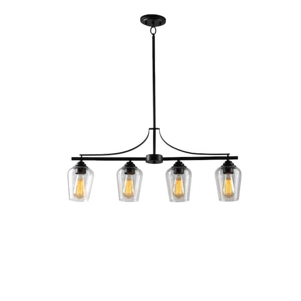 Minka Lavery Shyloh 4-Light Black Island Chandelier with Clear Seeded Glass Shades