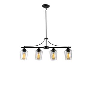 Shyloh 4-Light Black Island Chandelier with Clear Seeded Glass Shades