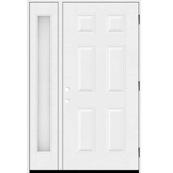 Regency 53 in. x 80 in. 6 Panel RHOS Unfinished White Mahogany Fiberglass Prehung Front Door w/Obscure14in. SL 6-9/16