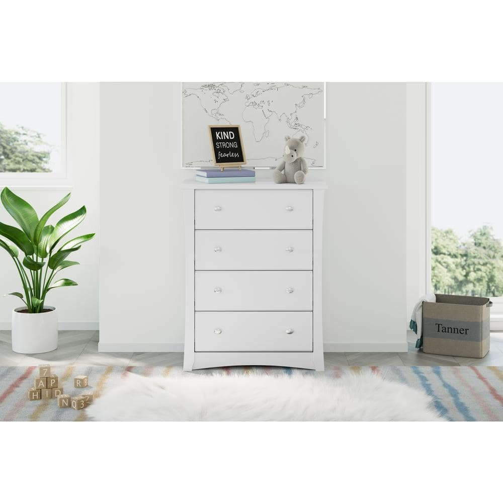 White Vertical 4-Drawer Nursery Dresser with Metal Knobs