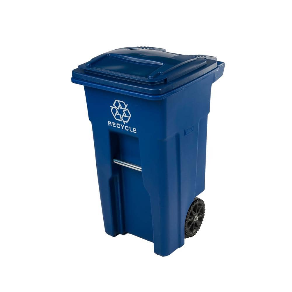 Toter 32 Gal Blue Rollout Recycling Container With Attached Lid 79232 R2705 The Home Depot
