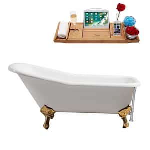 66 in. Cast Iron Clawfoot Non-Whirlpool Bathtub in Glossy White with Polished Chrome Drain And Polished Gold Clawfeet