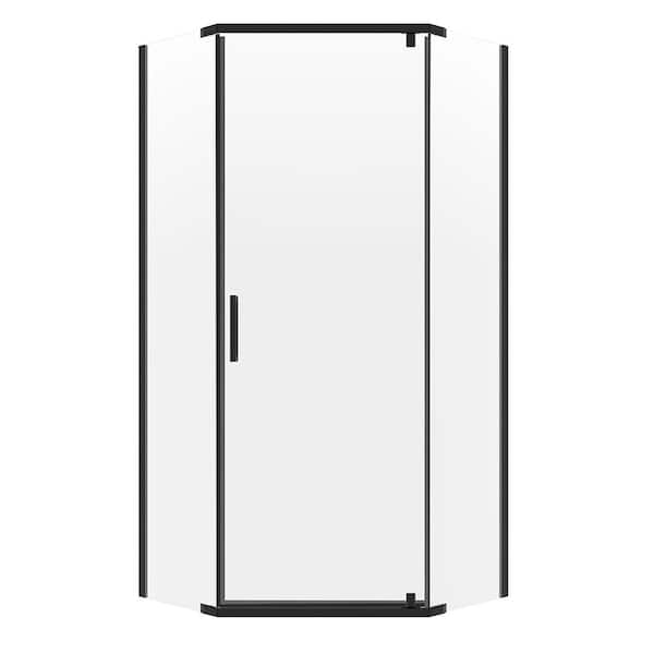 CRAFT + MAIN Cove 36 in. W x 74 in. H Neo Angle Pivot Semi Frameless Corner Shower Enclosure in Matte Black