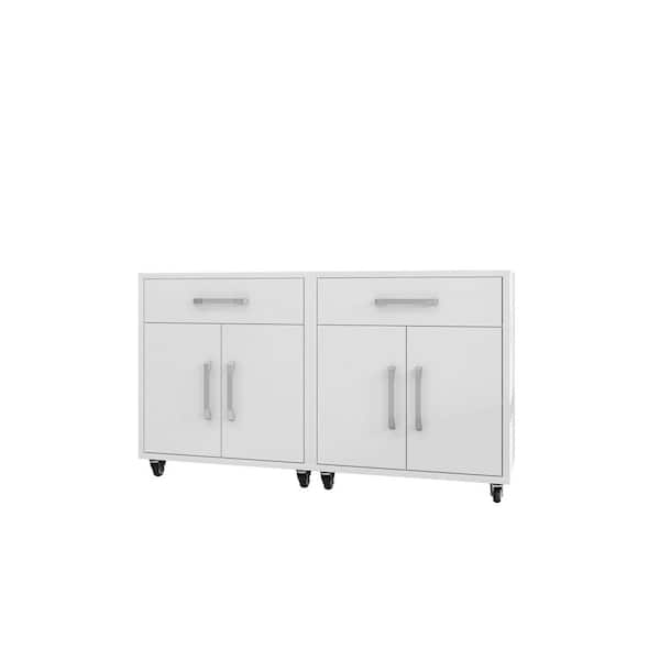 Manhattan Comfort Eiffel 28.35 in. W x 34.41 in. H x 17.72 in. D 2-Shelf Mobile Freestanding Cabinet in White (Set of 2)