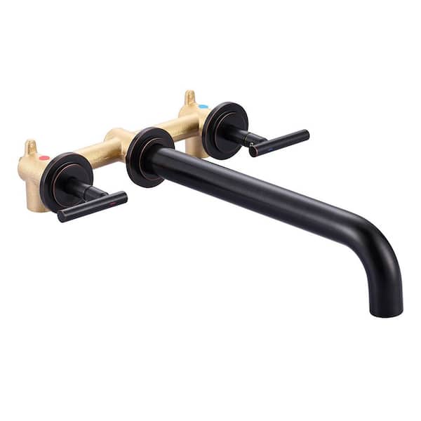 VEVETTA 2-Handle Wall Mount Roman Tub Faucet with 12 in. Long Spout Reach in. Oil Rubbed Bronze (Valve Included)