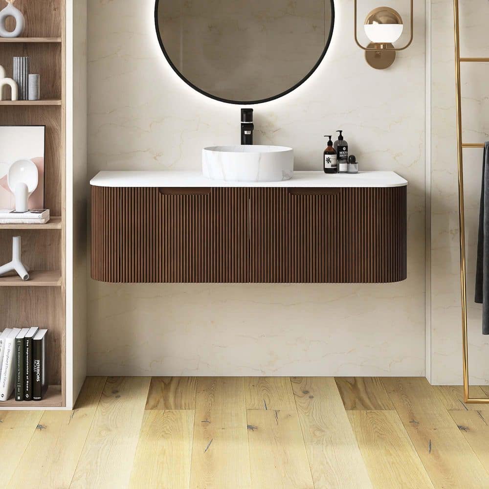Yingze 48 in. Wall Mounted Single Sink Dark Walnut Bath Vanity
