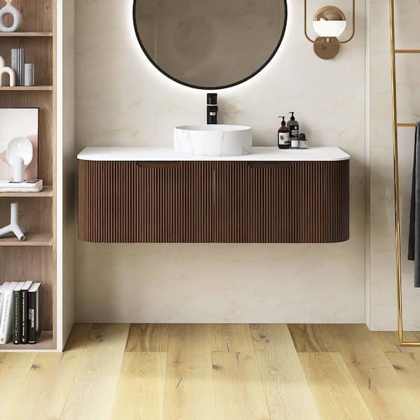 Yingze 24 in. Wall Mounted Single Sink Walnut Bath Vanity with