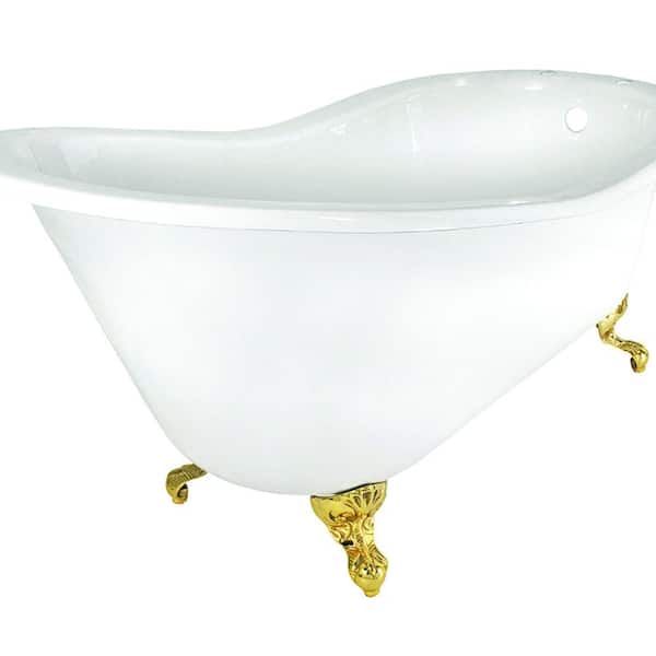 Elizabethan Classics 60 in. Slipper Cast Iron Tub Rim Faucet Holes in White with Ball and Claw Feet in Chrome