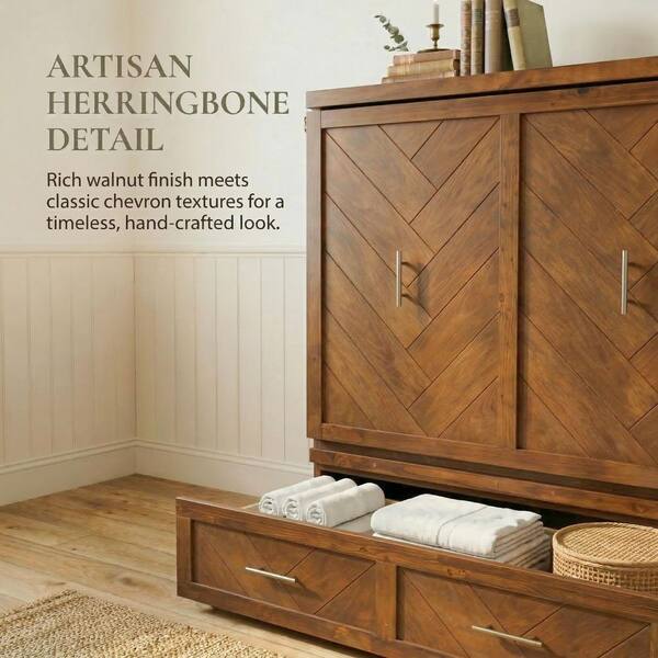 Noble House Irka Brown Wood Frame Queen Size Murphy Bed with Built 